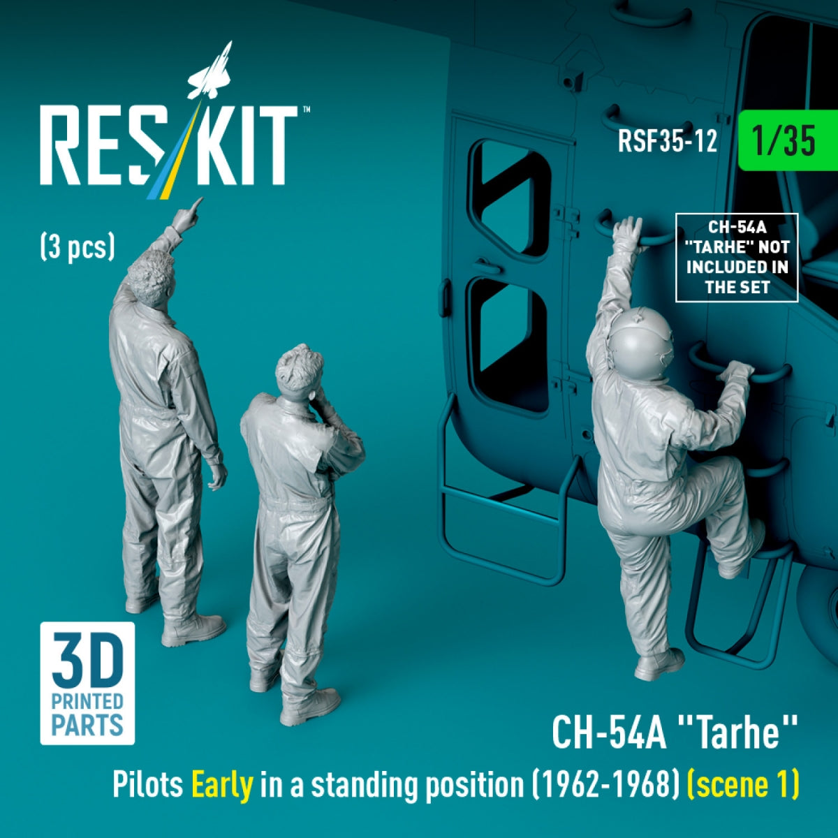 RESKIT RSF35-0012 CH-54A &amp;quot;Tarhe&amp;quot; pilots Early in a standing position (1962-1968) (scene 1) (3 pcs) (3D Printed) 1/35 – immagine 2