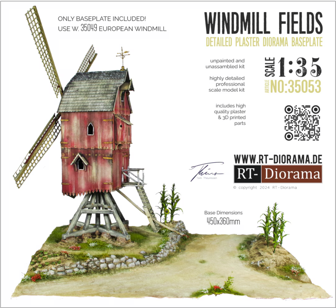 RT-Diorama 35053 Champs de moulins à vent, plaque de base détaillée pour diorama (plaque de base uniquement !) 1/35