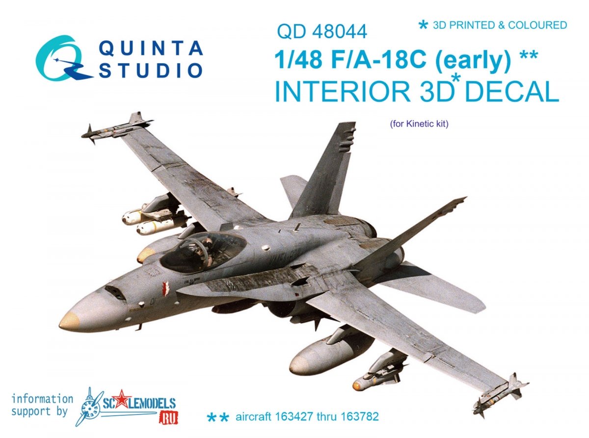 Quinta Studio QD48044 F/A-18C (early) 3D-Printed &amp; colored Interior on decal paper (for Kinetic) 1/48