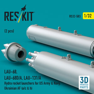 RESKIT RS32-0583 LAU-68, LAU-68D/A, LAU-131/A Hydra rocket launchers for US Army &amp; Navy, Ukrainian AF (a/c &amp; h) (2 pcs) (3D Printed) 1/32
