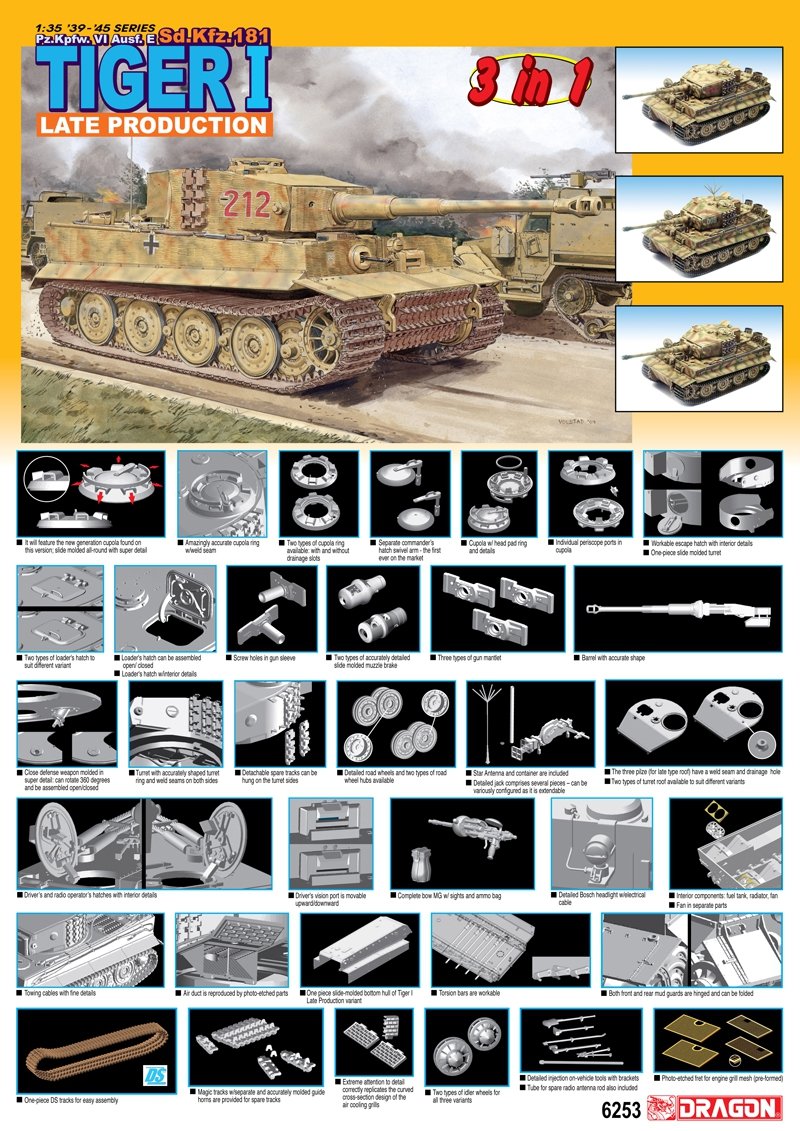 Dragon 6253 Sd.Kfz. 181 Tiger I Late Production (3 in 1) – immagine 2