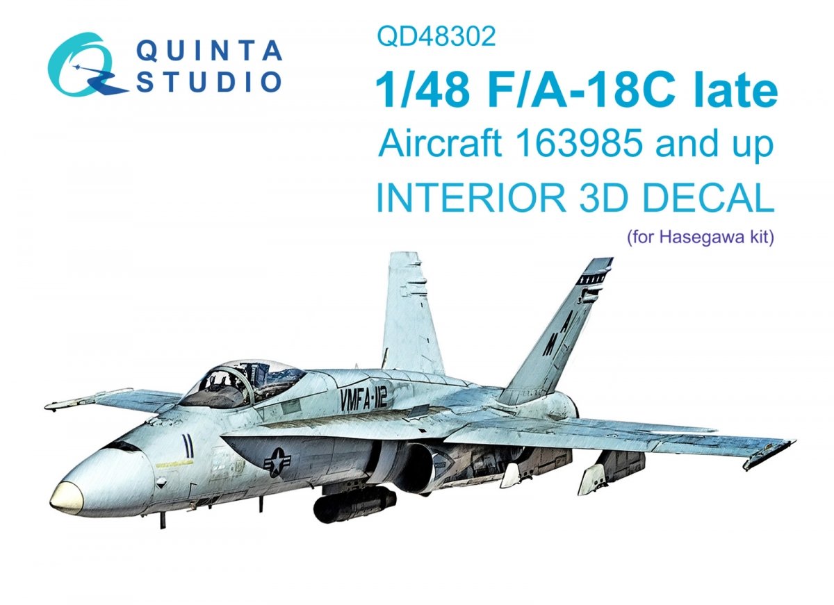 Quinta Studio QD48302 F/A-18C late 3D-Printed &amp;amp; coloured Interior on decal paper (Hasegawa) 1/48