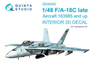 Quinta Studio QD48302 F/A-18C late 3D-Printed &amp;amp; coloured Interior on decal paper (Hasegawa) 1/48