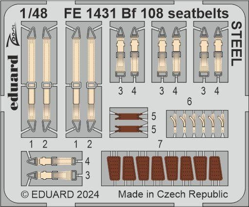 Ceintures de sécurité Eduard FE1431 Bf 108 en acier, échelle 1/48