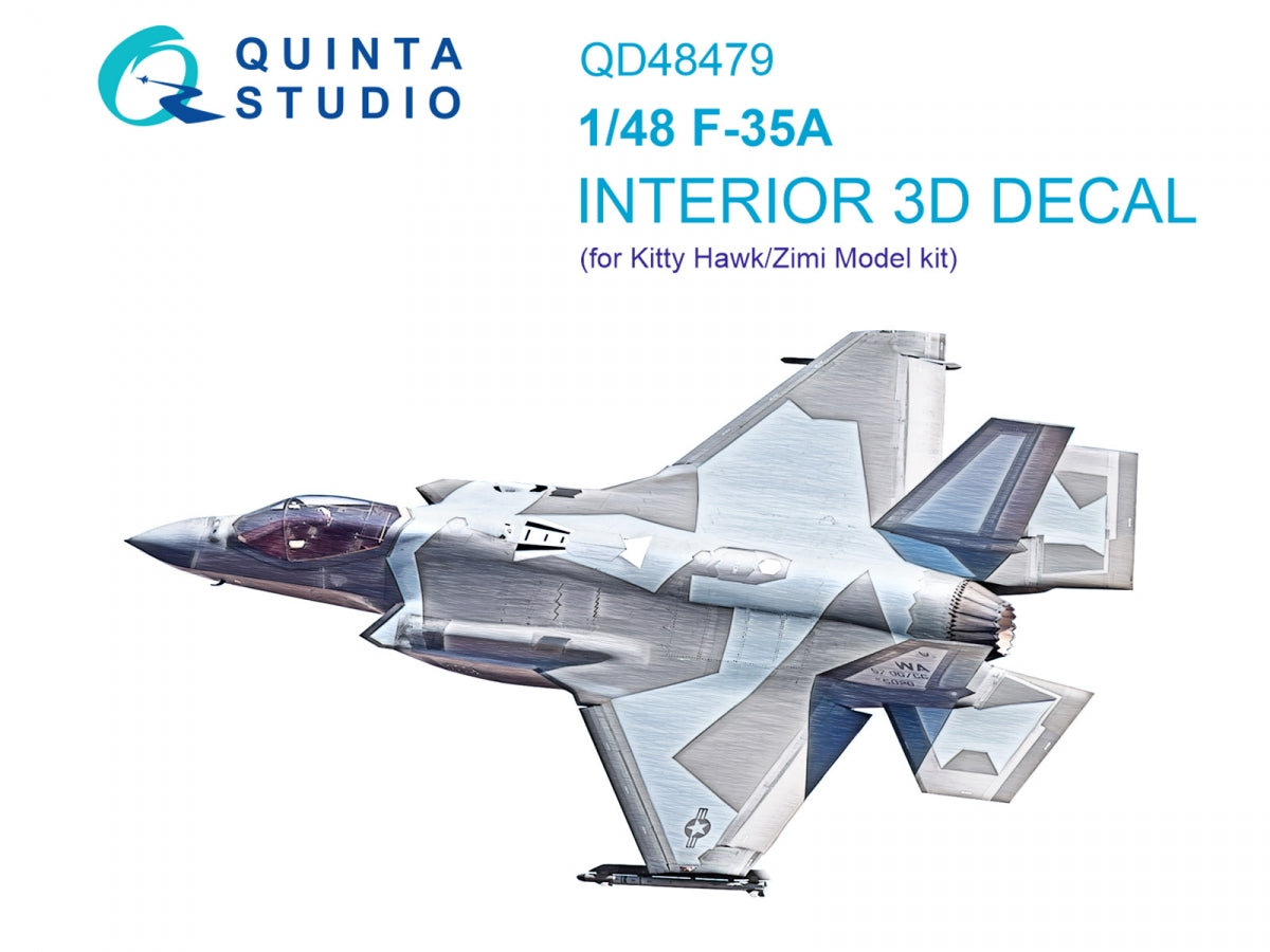 Quinta Studio QD48479 F-35A 3D-Printed & coloured Interior on decal paper (Kitty Hawk/Zimi Model) 1/48