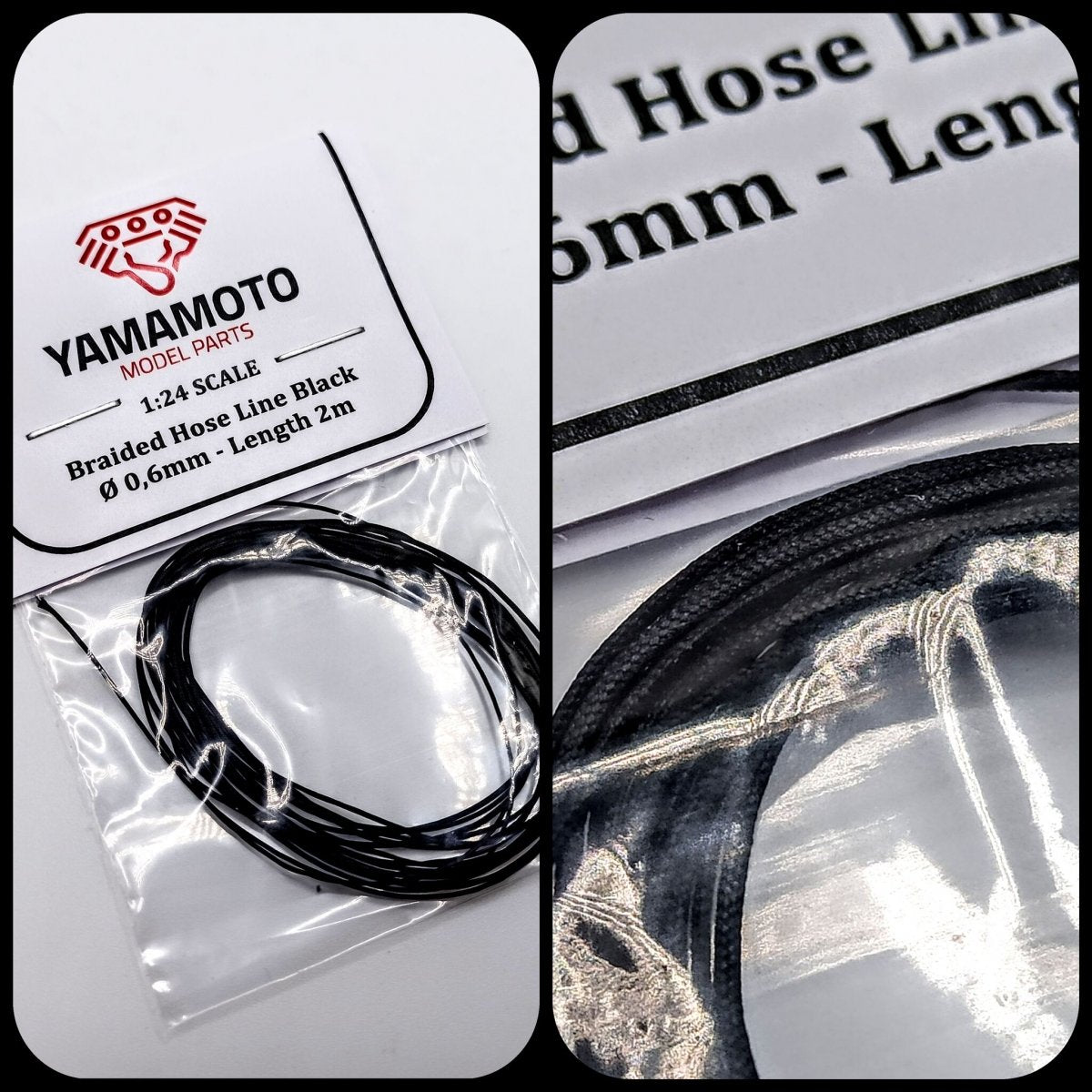 Yamamoto Model Parts YMPTUN75 Braided Hose Line Black 0,6mm 2m 1/24 – immagine 3