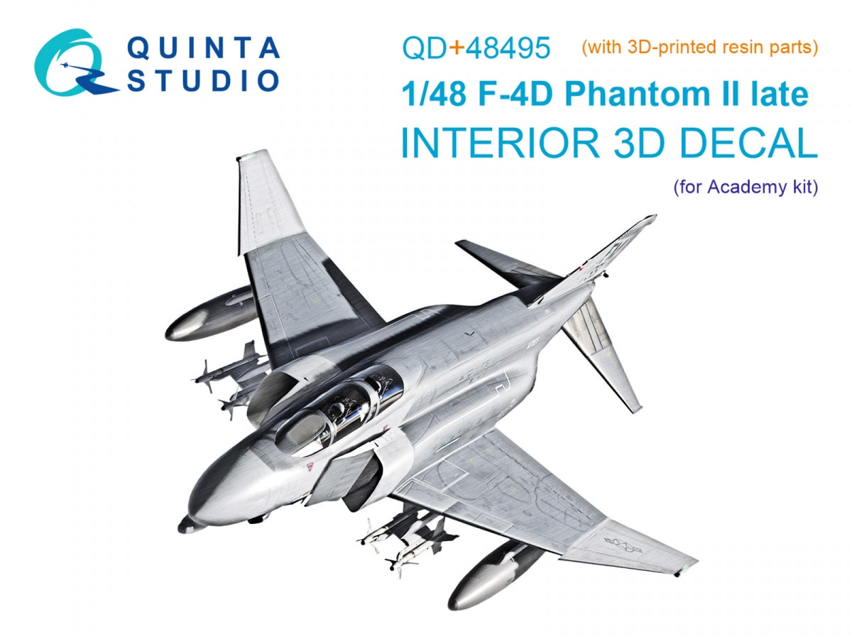 Quinta Studio QD+48495 F-4D late Phantom II 3D-Printed &amp;amp; coloured Interior on decal paper (Academy) (with 3D-printed resin parts) 1/48