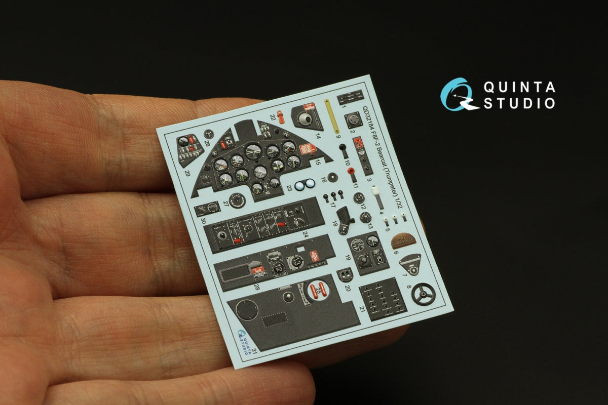 Quinta Studio QD32184 F8F-2 Bearcat 3D-Printed coloured Interior on decal paper (Trumpeter) 1/32 – immagine 6