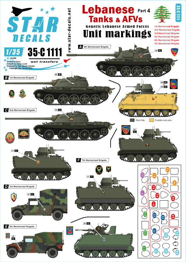 Star Decals 35-C1111 Chars et véhicules blindés libanais 4 1/35