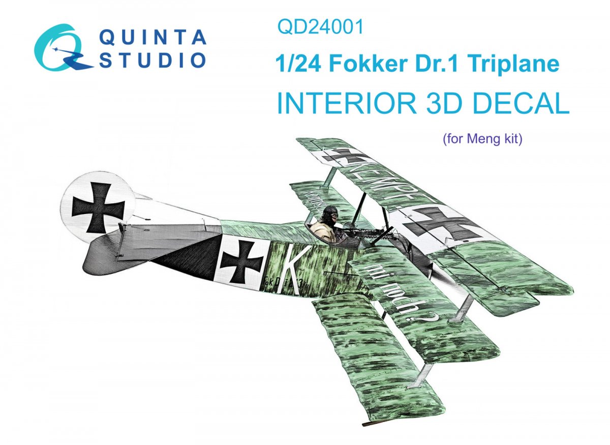 Quinta Studio QD24001 Fokker Dr.1 3D-Printed & coloured Interior on decal paper (Meng) 1/24