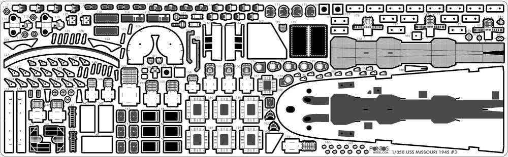 Pontos 37026FB USS BB-63 Missouri 1945 Advanced Detail Up Set (Deck Blue 20B stained wooden deck) 1/350 – immagine 18