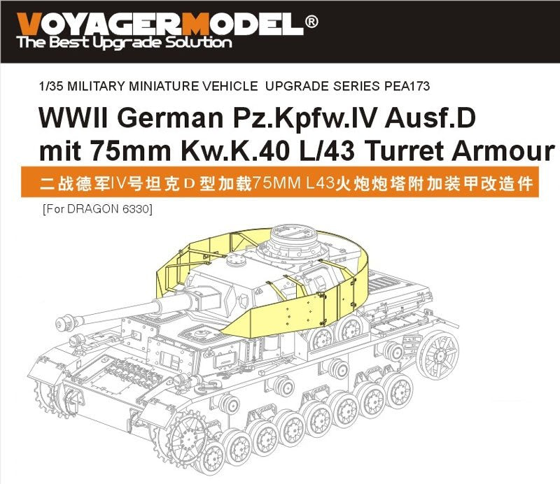 Voyager Model PEA173 WWII German Pz.Kpfw.IV Ausf.D mit 75mm Kw.K.40 L/43 Turret Armour (For DRAGON 6330) 1/35 – zdjęcie 2