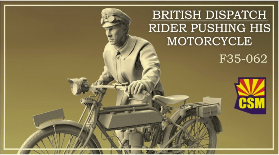 Copper State Models F35-062 British Dispatch Rider pushing his motorcycle (motorcycle not included) 1/35