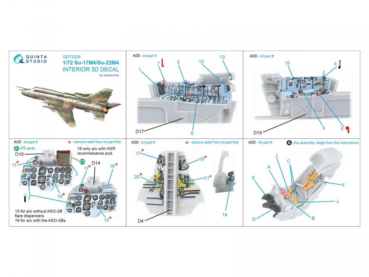 Quinta Studio QD72224 Su-17M4/Su-22M4 3D-Printed &amp;amp; coloured Interior on decal paper (Modelsvit) 1/72 – imagen 2