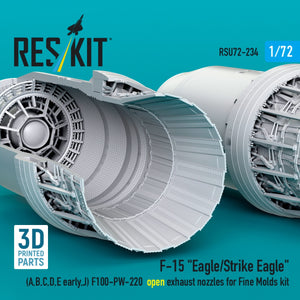 RESKIT RSU72-0234 F-15 "Eagle/Strike Eagle" (A,B,C,D,E early,J) F100-PW-220 open exhaust nozzles for Fine Molds kit (3D Printed) 1/72