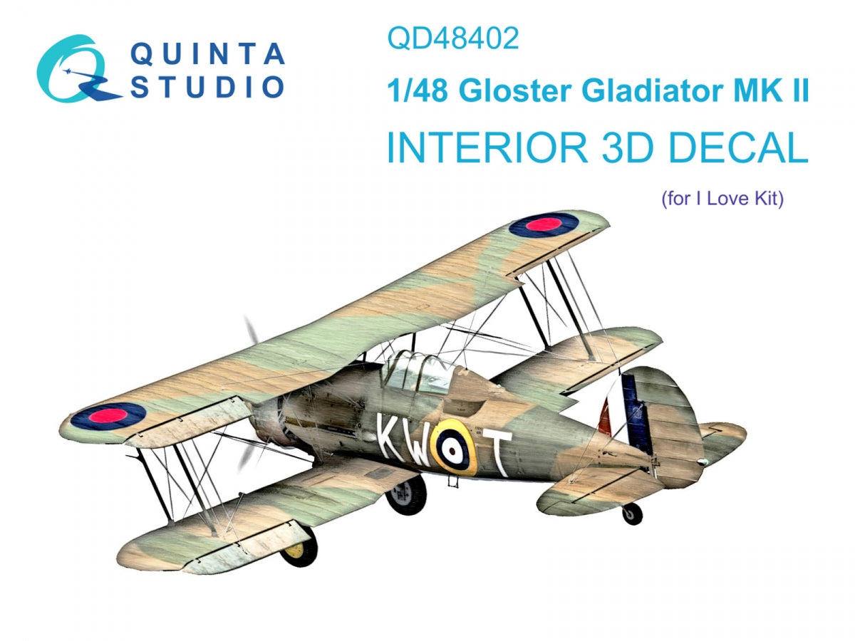 Quinta Studio QD48402 Gloster Gladiator MKII 3D-Printed &amp;amp; coloured Interior on decal paper (I Love Kit) 1/48