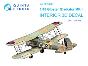 Quinta Studio QD48402 Gloster Gladiator MKII 3D-Printed &amp;amp; coloured Interior on decal paper (I Love Kit) 1/48