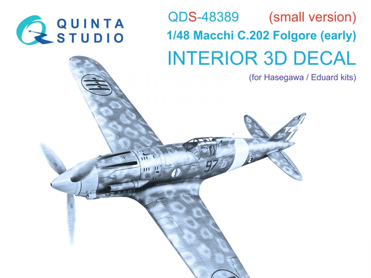 Quinta Studio QDS-48389 Macchi C.202 Folgore Early 3D-Printed & coloured Interior on decal paper (Hasegawa/Eduard) (Small version) 1/48