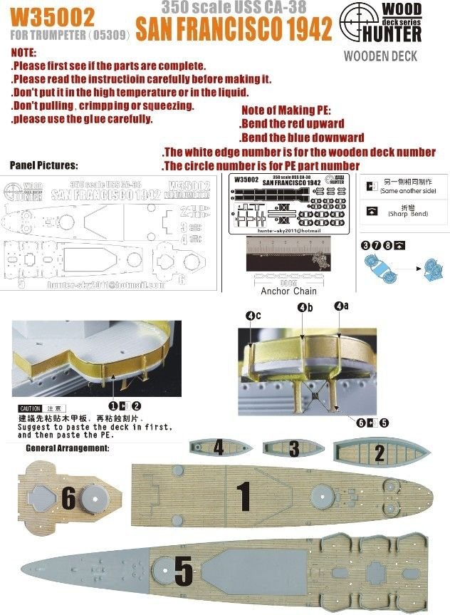 Wood Hunter W35002 Wood Deck USS San Francisco 1942 for Trumpeter 1/350