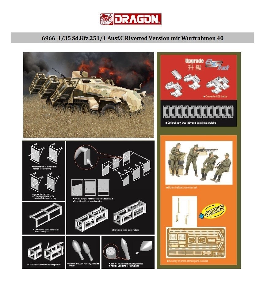 Dragon 6966 Sd.Kfz.251/1 Ausf.C Rivetted Version mit Wurfrahmen 40 1/35 – imagen 2