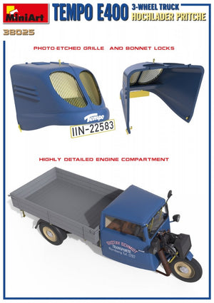 MiniArt 38025 TEMPO E400 HOCHLADER PRITSCHE CAMION 3 ROUES 1/35 – image 5