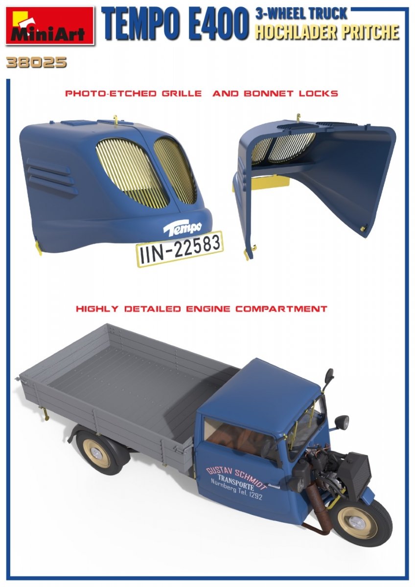 MiniArt 38025 TEMPO E400 HOCHLADER PRITSCHE CAMION 3 ROUES 1/35 – image 5