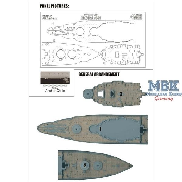 Wood Hunter W70172 Holzdeck für USS Arizona 1941 (Hobby Boss 83401) 1/700