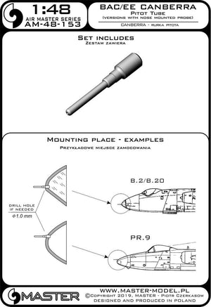 Master AM-48-153 BAC/EE Canberra - Tube de Pitot (utilisé sur les versions à tube de Pitot monté sur le nez) 1/48 – image 3