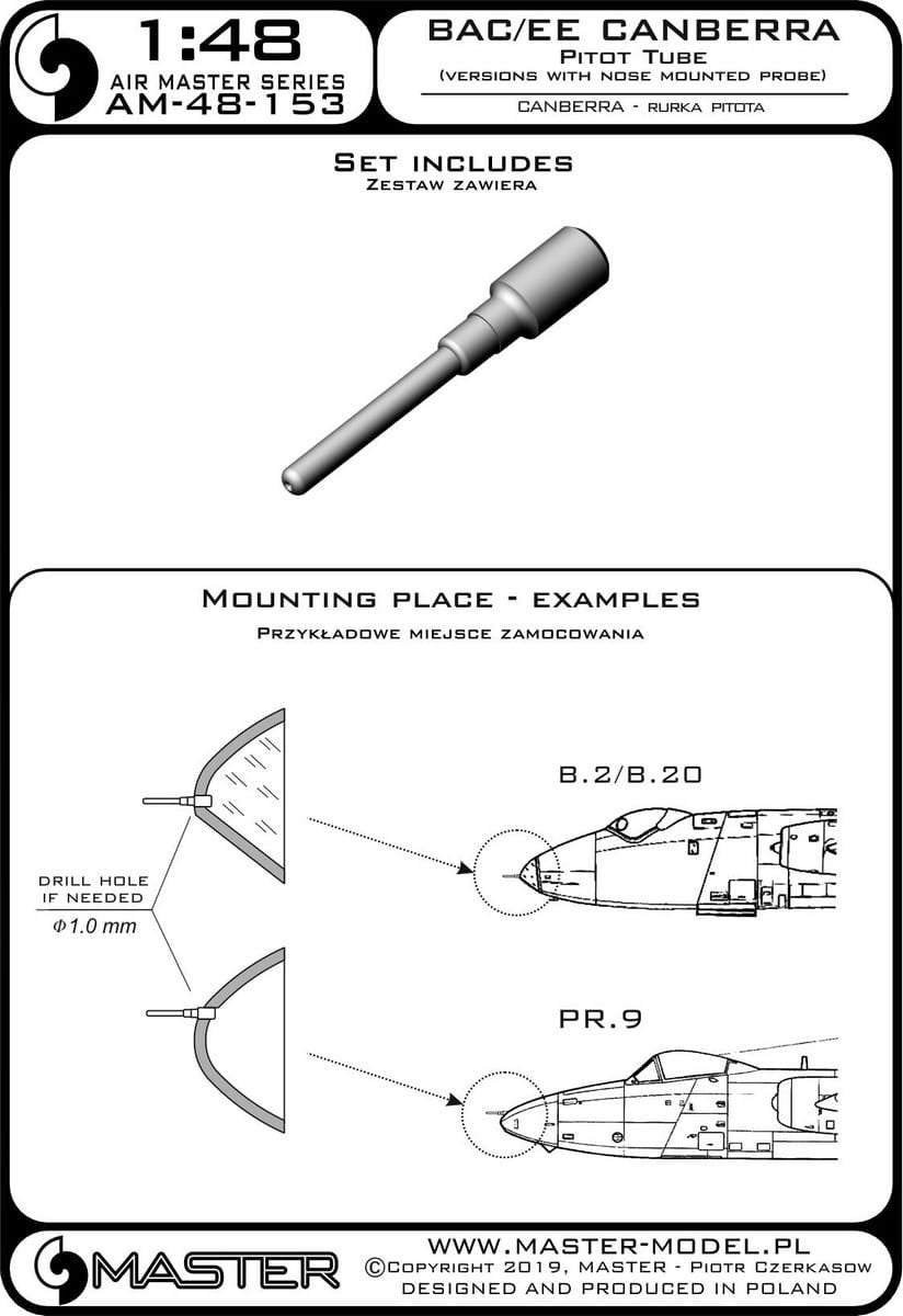 Master AM-48-153 BAC/EE Canberra - Tube de Pitot (utilisé sur les versions à tube de Pitot monté sur le nez) 1/48 – image 3