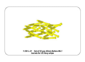Aber 350L-21 Set of 20 pcs 40 mm Bofors Mk.1 barrels for US Navy ships 1/350 – immagine 7