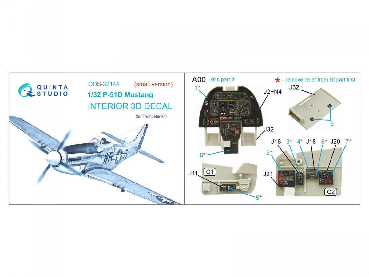 Quinta Studio QDS-32144 P-51D Mustang 3D-Printed &amp;amp; coloured Interior on decal paper (Trumpeter) (Small version) 1/32 – imagen 8
