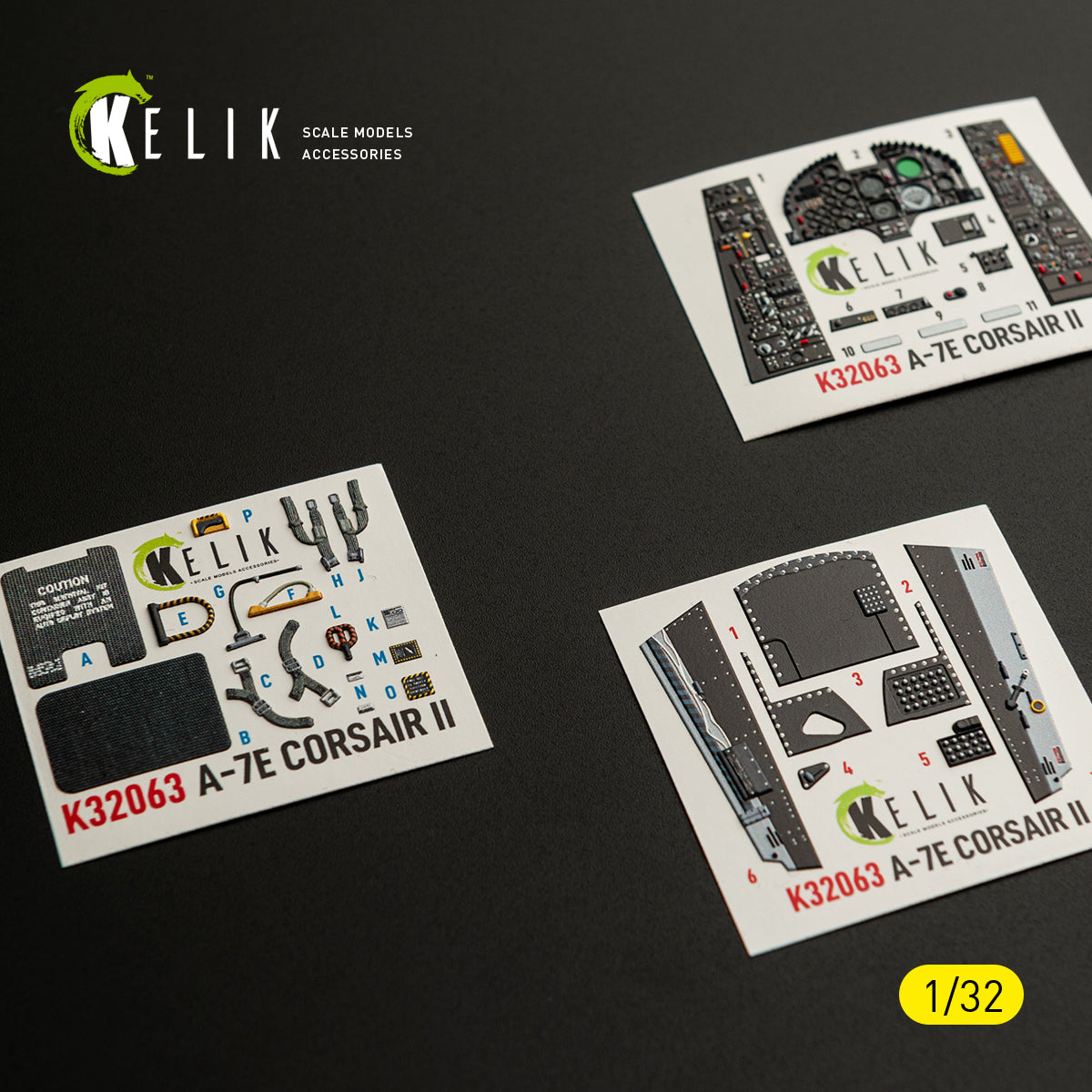 KELIK K32063 A-7E CORSAIR II - interior 3D decals for Trumpeter kit 1/32