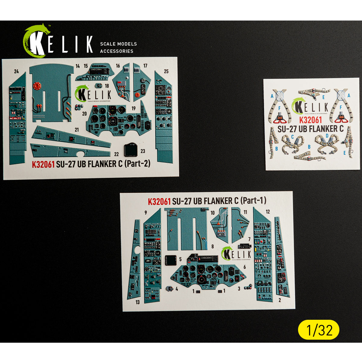 KELIK K32061 SU-27UB Flanker C - interior 3D decals for Trumpeter kit 1/32