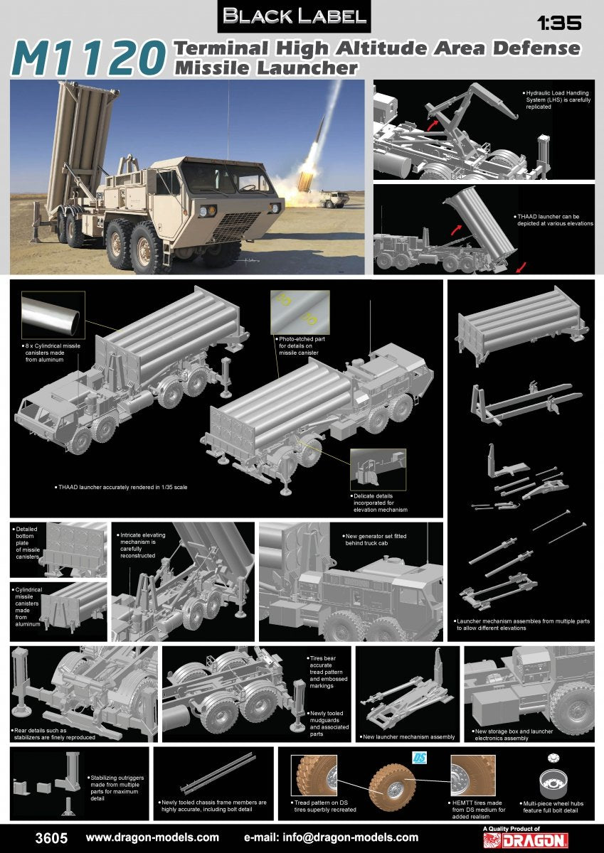 Lance-missiles de défense antimissile terminal à haute altitude Dragon 3605 M1120, échelle 1/35