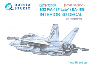 Intérieur imprimé en 3D et coloré sur papier décalcomanie (Trumpeter) (Petite version) Quinta Studio QDS-32100 F/A-18F tardif / EA-18G, échelle 1/32