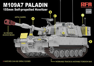 Maquette Rye Field 5129 M109A7 PALADIN Obusier automoteur de 155 mm avec chenilles fonctionnelles, échelle 1/35 – image 2