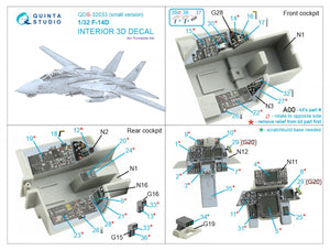 Intérieur du F-14D imprimé en 3D et coloré sur papier décalcomanie (Trumpeter) (petite version) Quinta Studio QDS-32033, échelle 1/32 – image 2