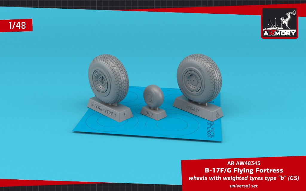 Armory Models AW48345 B-17F/G Flying Fortress wheels w/ weighted tires type “b” (GS) 1/48