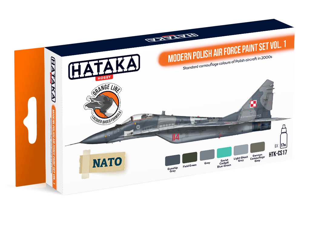 Hataka HTK-CS17 ORANGE LINE – Coffret de peinture moderne pour l'armée de l'air polonaise, vol. 1, 6 x 17 ml