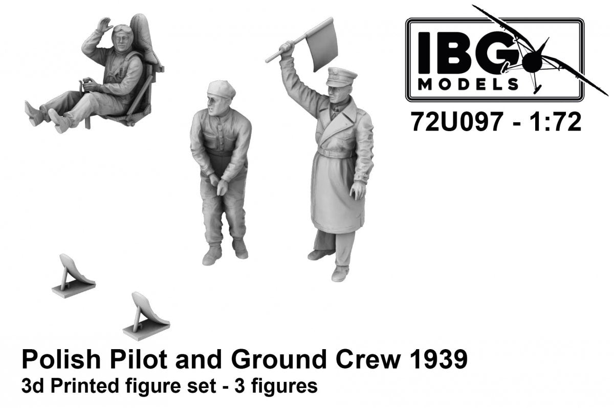 IBG 72U097 Polish Pilot and Ground Crew 1939 (3 Figures / 3D-Printed) 1/72