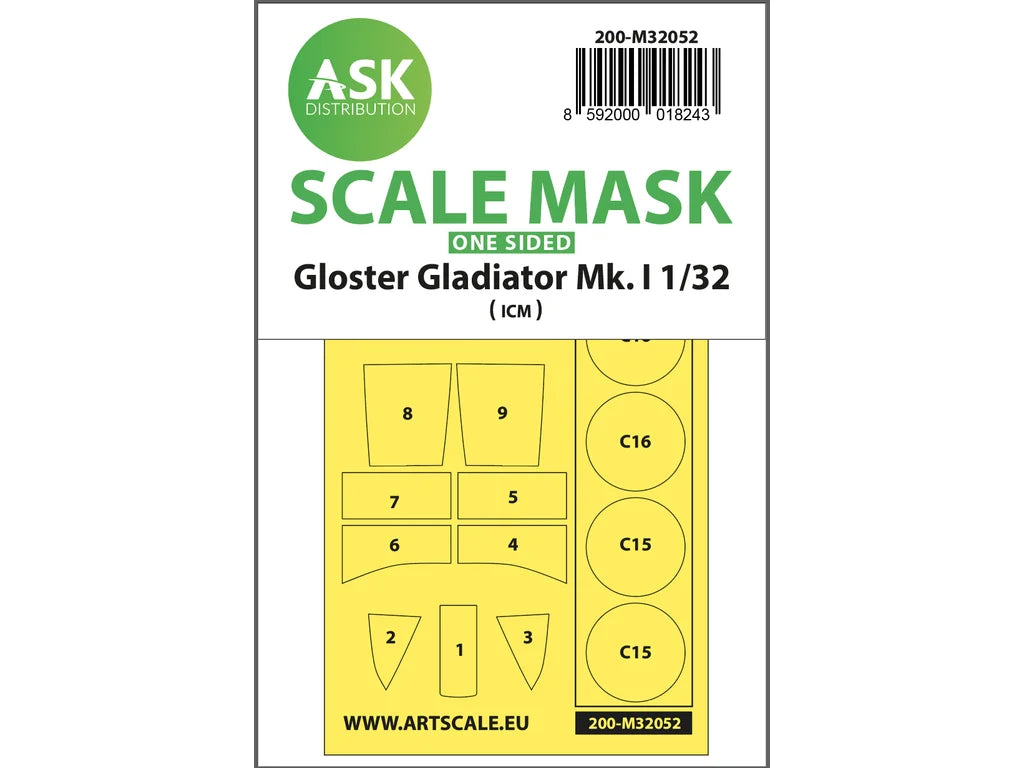 Art Scale Kit M32052 Gloster Gladiator Mk.I One-Sided Painting Mask for Revell / ICM 1/32