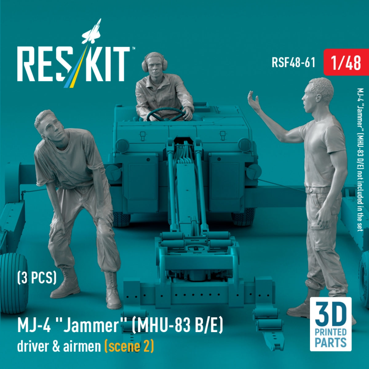 RESKIT RSF48-0061 MJ-4 &amp;quot;Jammer&amp;quot; (MHU-83 B/E) driver &amp;amp; airmen (scene 2) (3 pcs) (3D Printed) 1/48 – immagine 3
