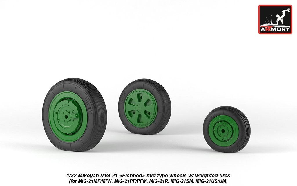 Armory Models AW32010 Mikoyan MiG-21 Fishbed wheels w/ weighted tires, mid 1/32 – immagine 6