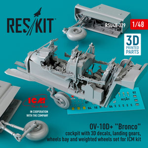 RESKIT RSU48-0329 OV-10D+ &amp;quot;BRONCO&amp;quot; COCKPIT WITH 3D DECALS, LANDING GEARS, WHEELS BAY AND WEIGHTED WHEELS SET FOR ICM KIT (3D PRINTED) 1/48 – immagine 2