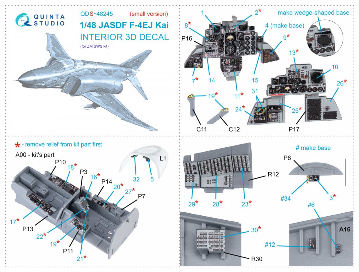 Quinta Studio QDS-48245 F-4EJ Kai 3D-Printed &amp;amp; coloured Interior on decal paper (ZM SWS) (Small version) 1/48 – Bild 2