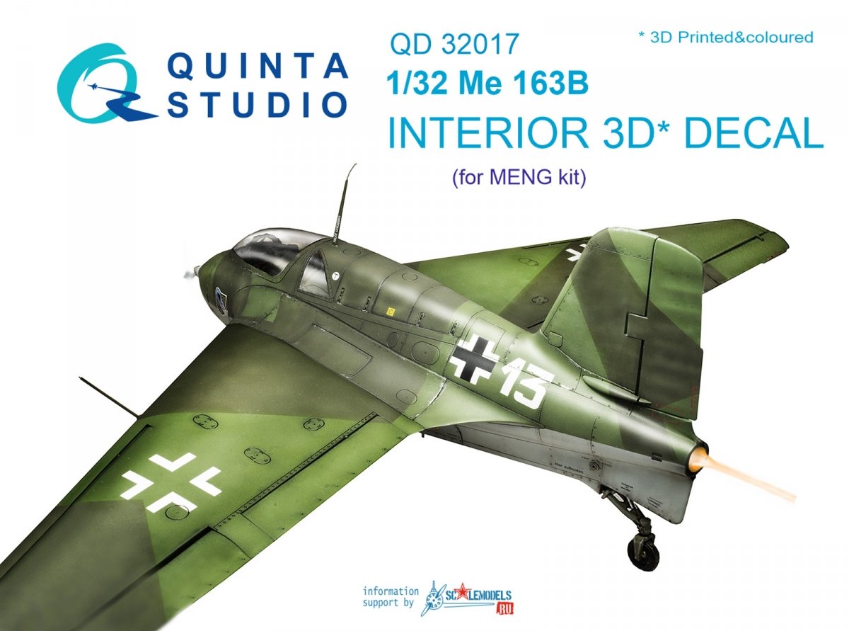 Quinta Studio QD32017 Me 163B 3D-Printed &amp; colored Interior on decal paper (for Meng kit) 1/32