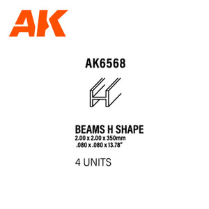 AK Interactive AK6568 POUTRES EN FORME DE H 2,00 x 2,00 x 350 mm – STYRÈNE – (4 unités)