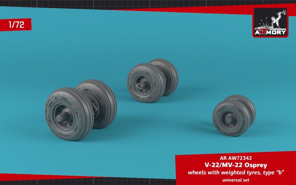 Armory Models AW72342 V-22/MV-22 Osprey wheels w/ weighted tires type “b” 1/72 – zdjęcie 2