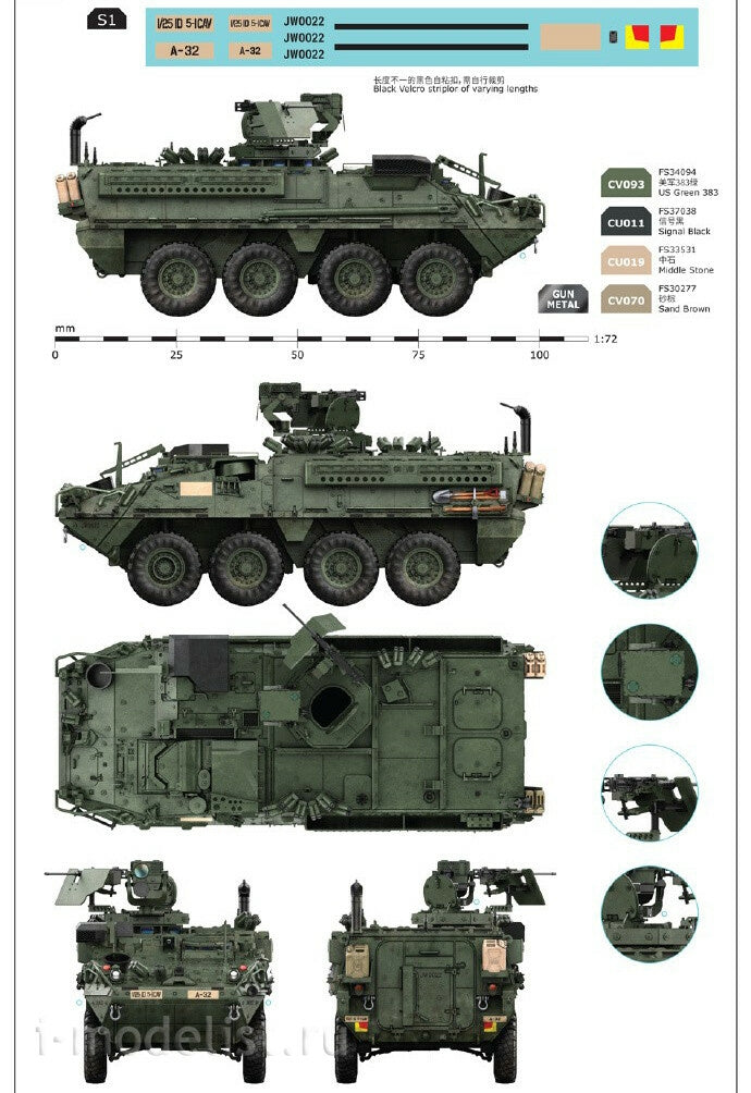 Border Model TK-7015 Stryker M1127 RV with Rear M240B and HF Antenna 1/72 – immagine 5