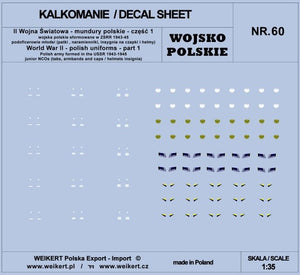 Weikert Decals DEC260 Mundury polskie - patki, naramienniki, insygnia na czapki i hełmy - cześć 1 - vol.60 1/35